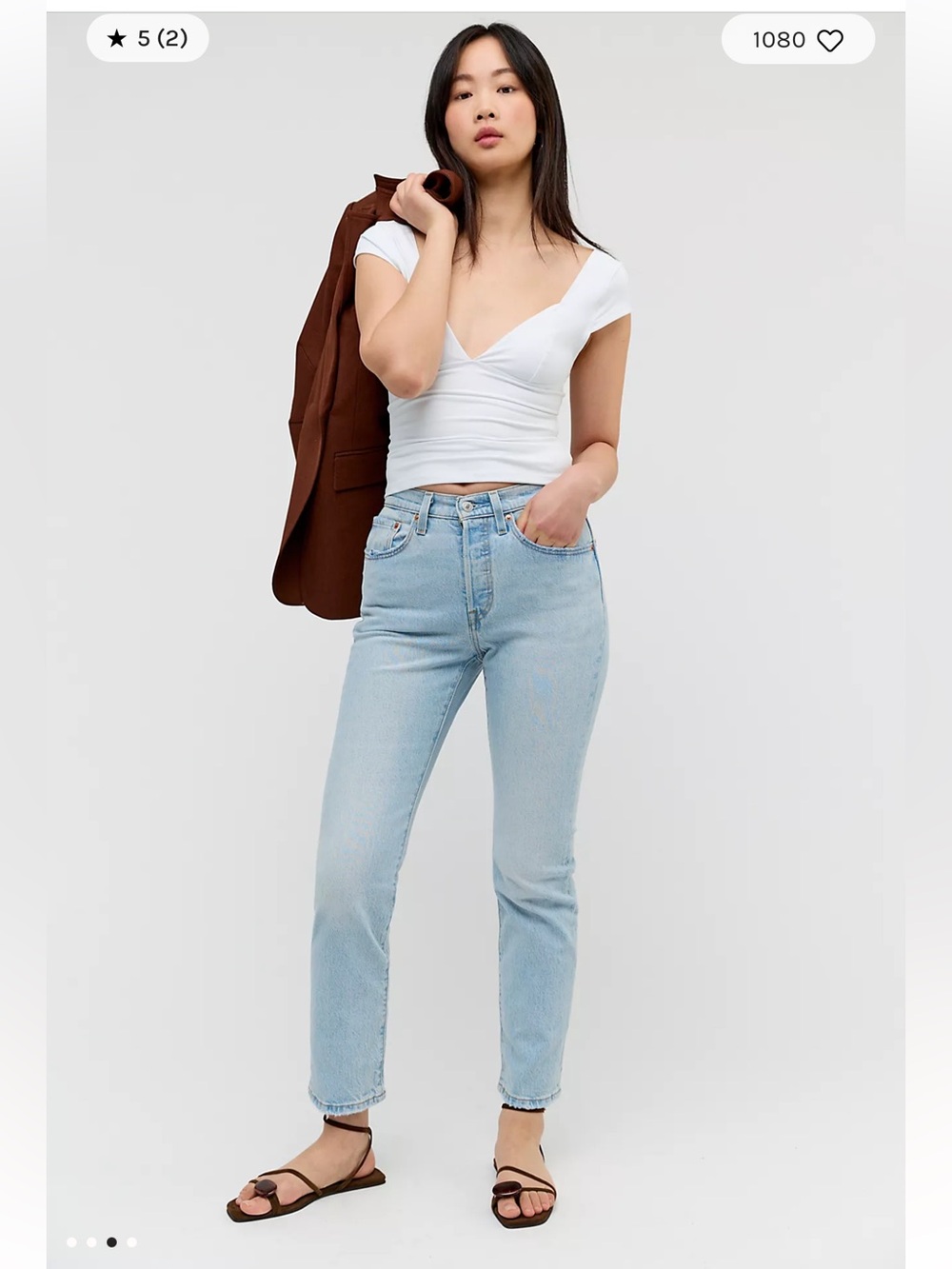 Levi's Light Blue 501 Straight Ripped Jeans size 28/30.